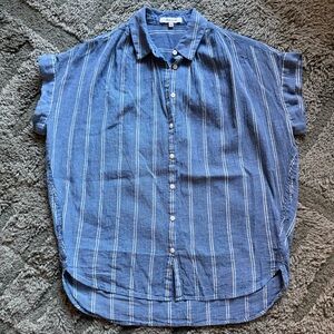 Madewell 100% Cotton Blue Striped Short Sleeve Button-Up Top